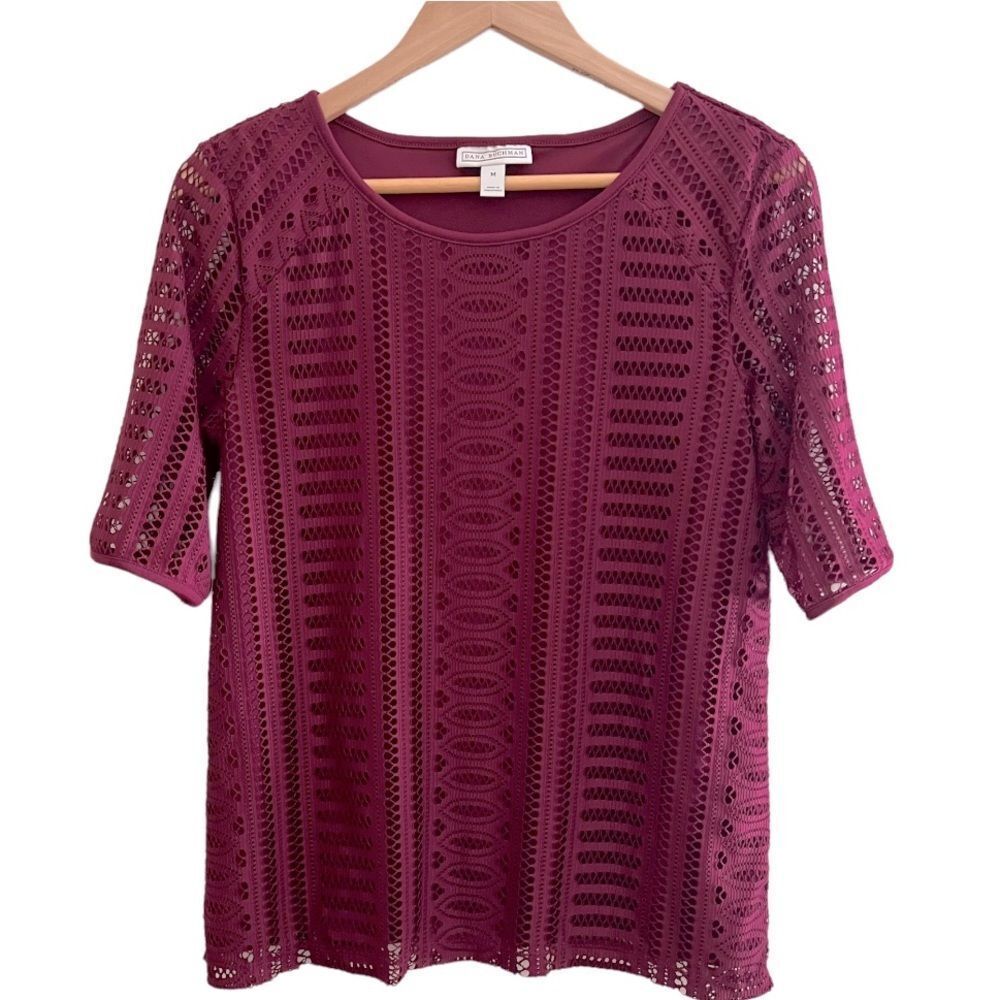 Dana Buchman Wine Lace Textured Blouse Sz M EUC